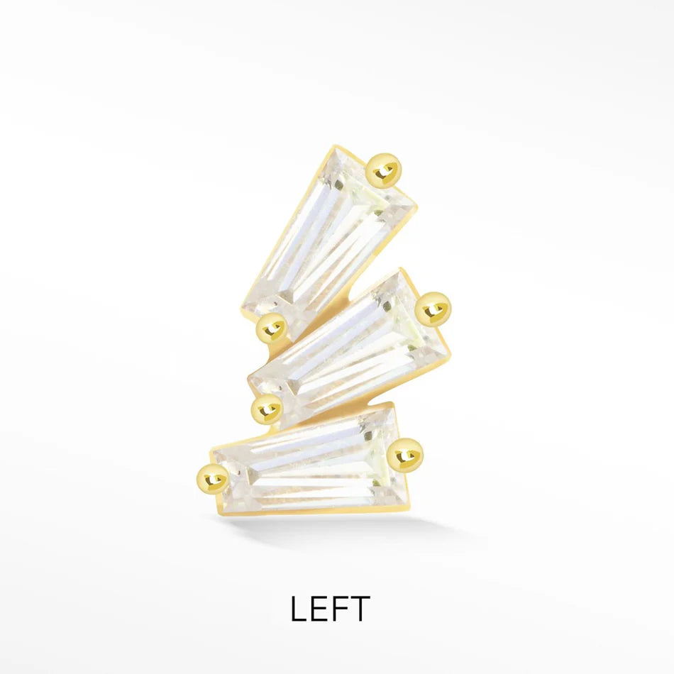 14k Gold Threadless Push In Tapered Baguette Moissanite Top