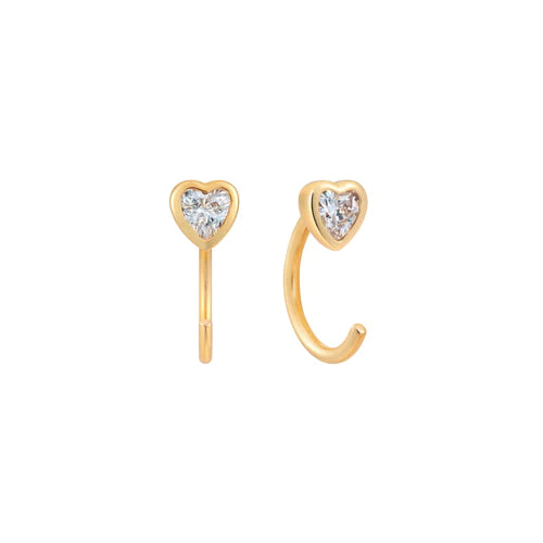 Mini Sparkle Heart Open Huggie Earrings